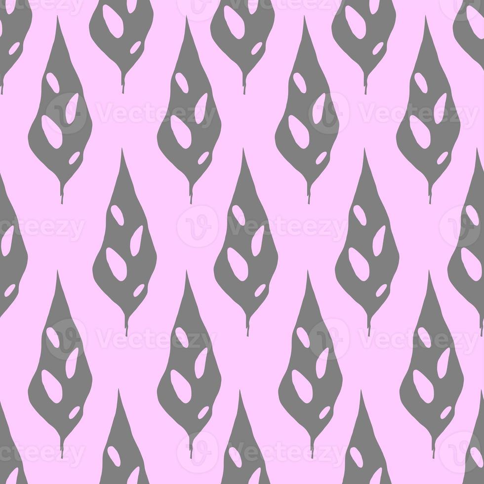 seamless symmetrical repeating pattern of gray leaves on a pink background, texture, design, graphic photo