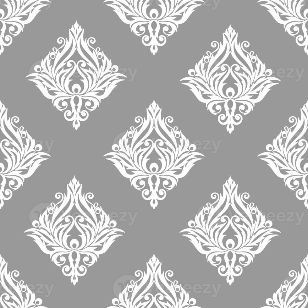 seamless graphic pattern, floral white ornament tile on gray background, texture, design photo