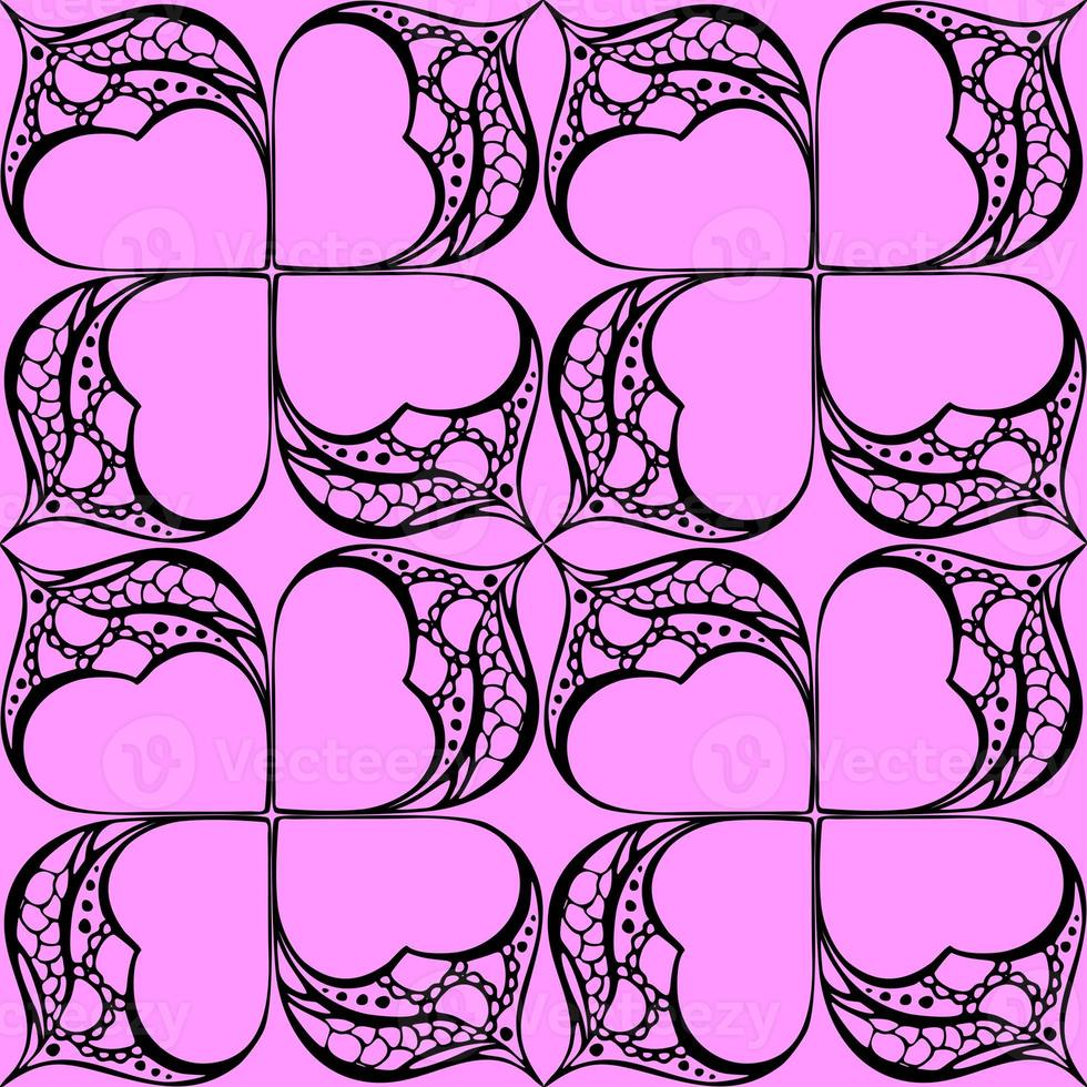 seamless graphic abstract tile pattern, black geometric ornament on pink background, texture, design photo