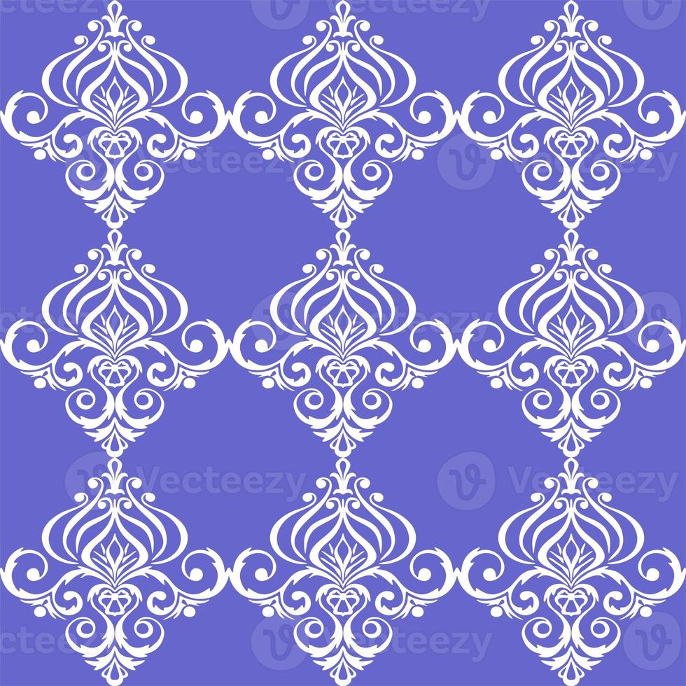 seamless graphic pattern, floral white ornament tile on blue background, texture, design photo