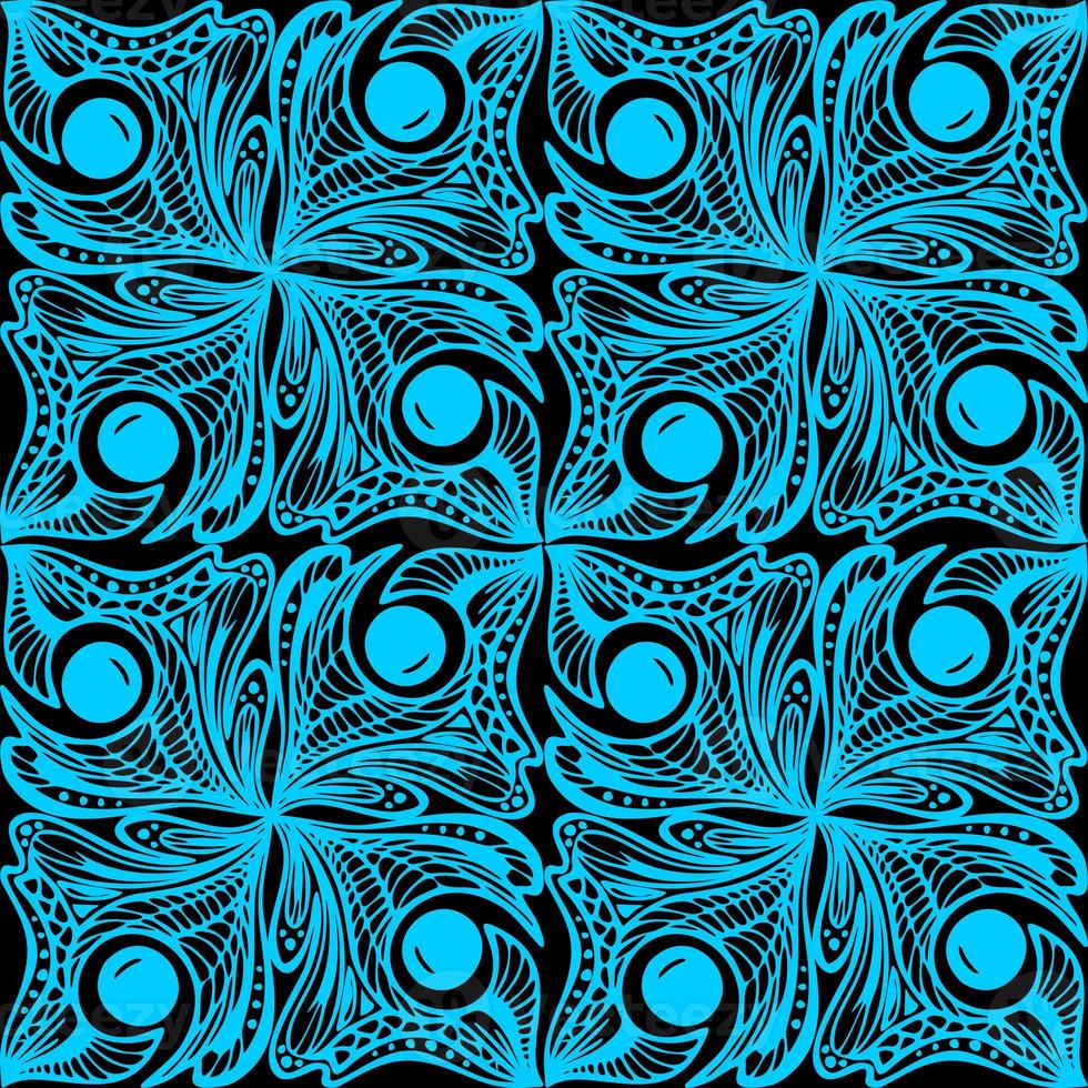 seamless graphic abstract tile pattern, blue geometric ornament on black background, texture, design photo