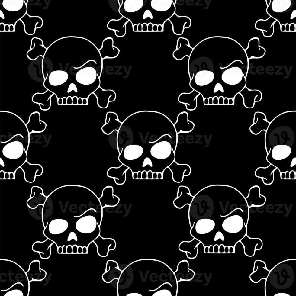 seamless contour graphic pattern of white skulls on a black background, texture, design photo