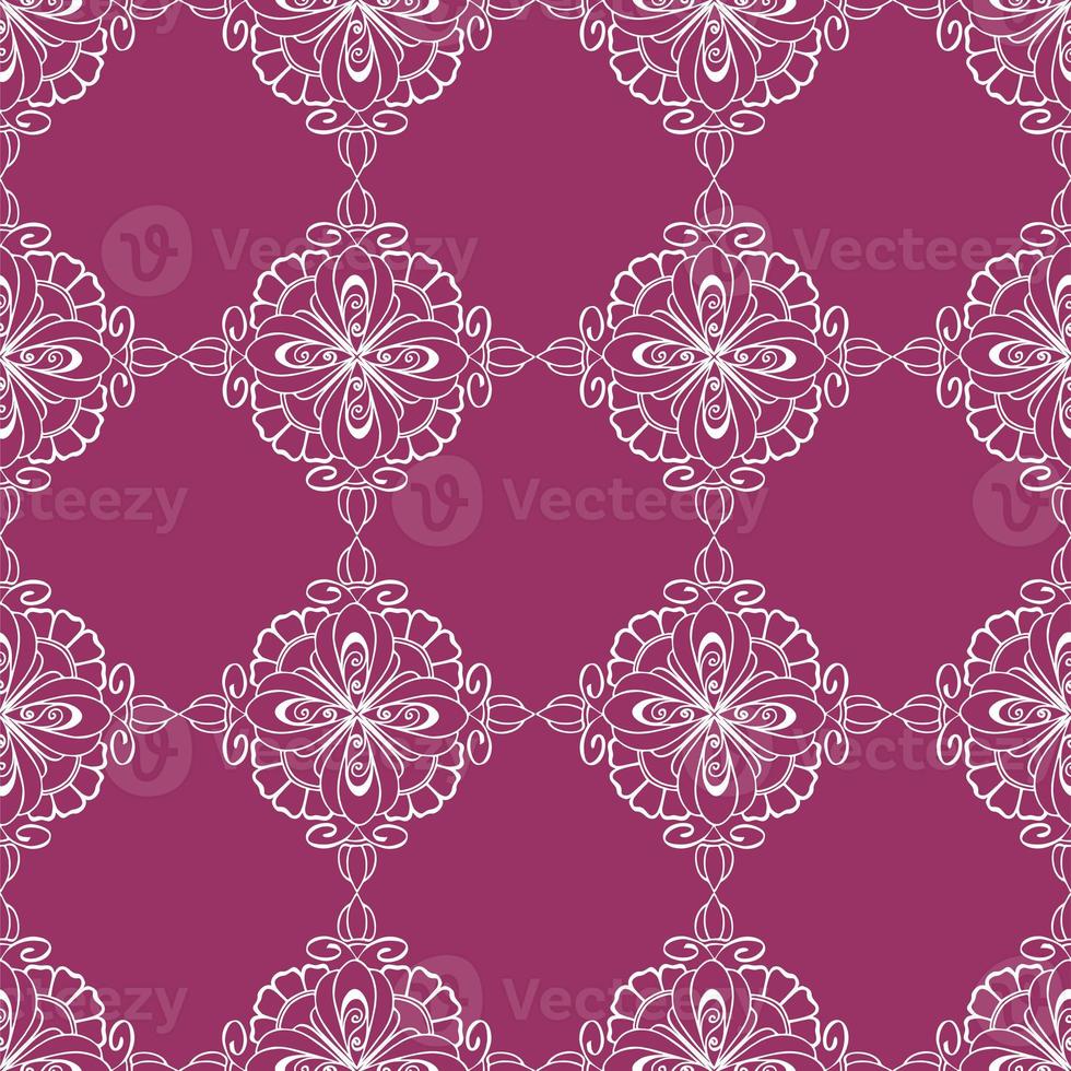 seamless graphic pattern, floral white ornament tile on magenta background, texture, design photo