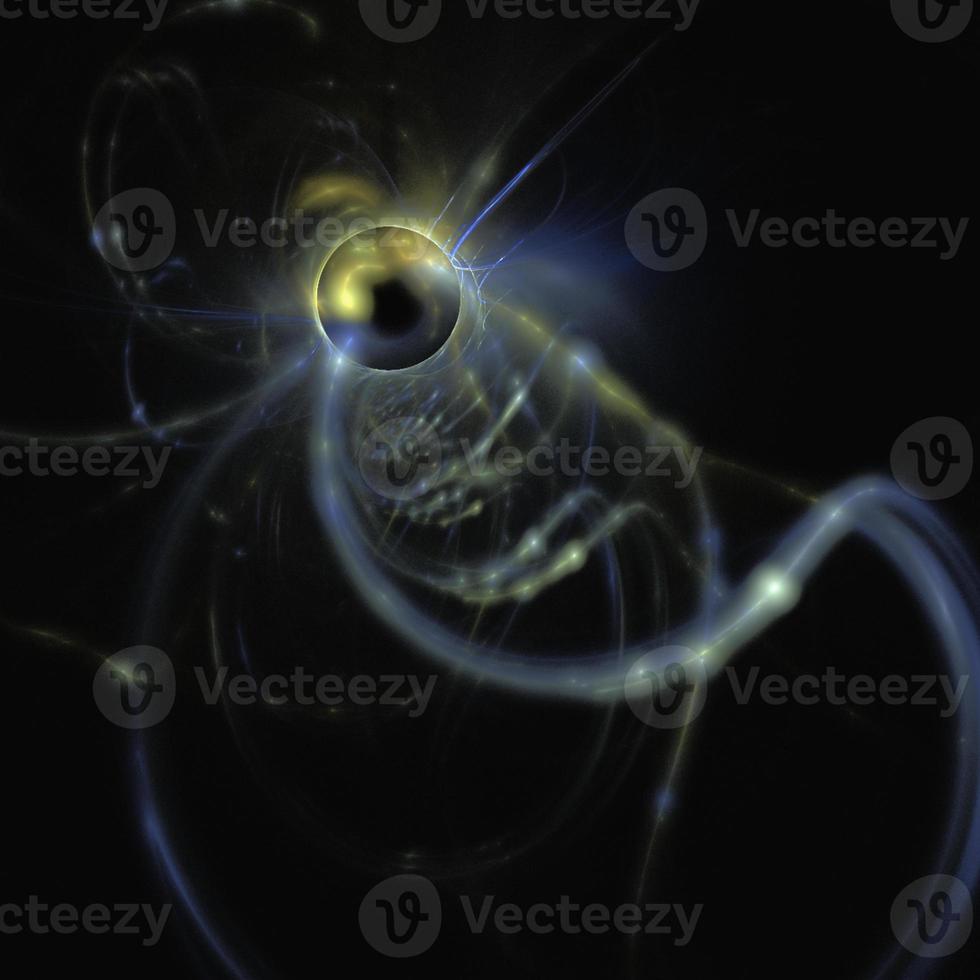 graphic yellow and blue space illustration on black background, star system, rendering, design photo