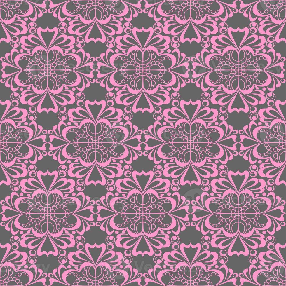 patrón gráfico impecable, azulejo de adorno rosa floral sobre fondo gris, textura, diseño foto