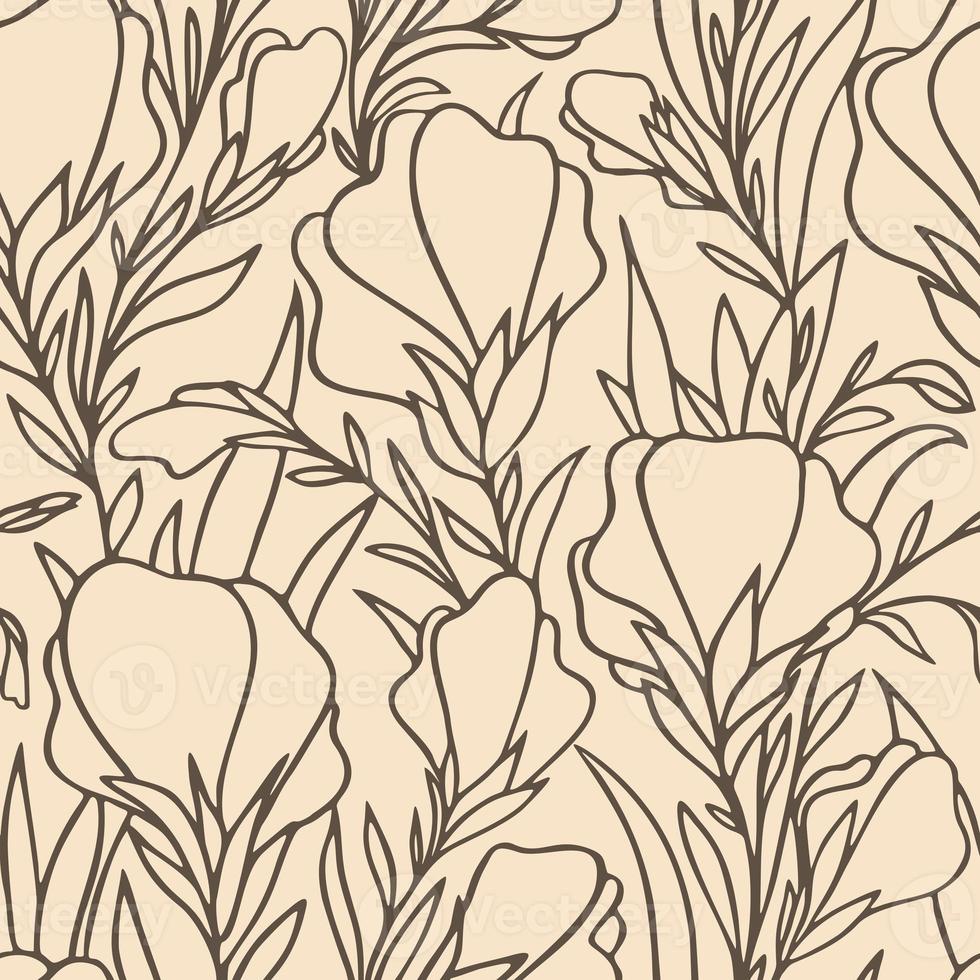 graphic pattern of large brown flowers on a beige background, seamless pattern, texture, design photo