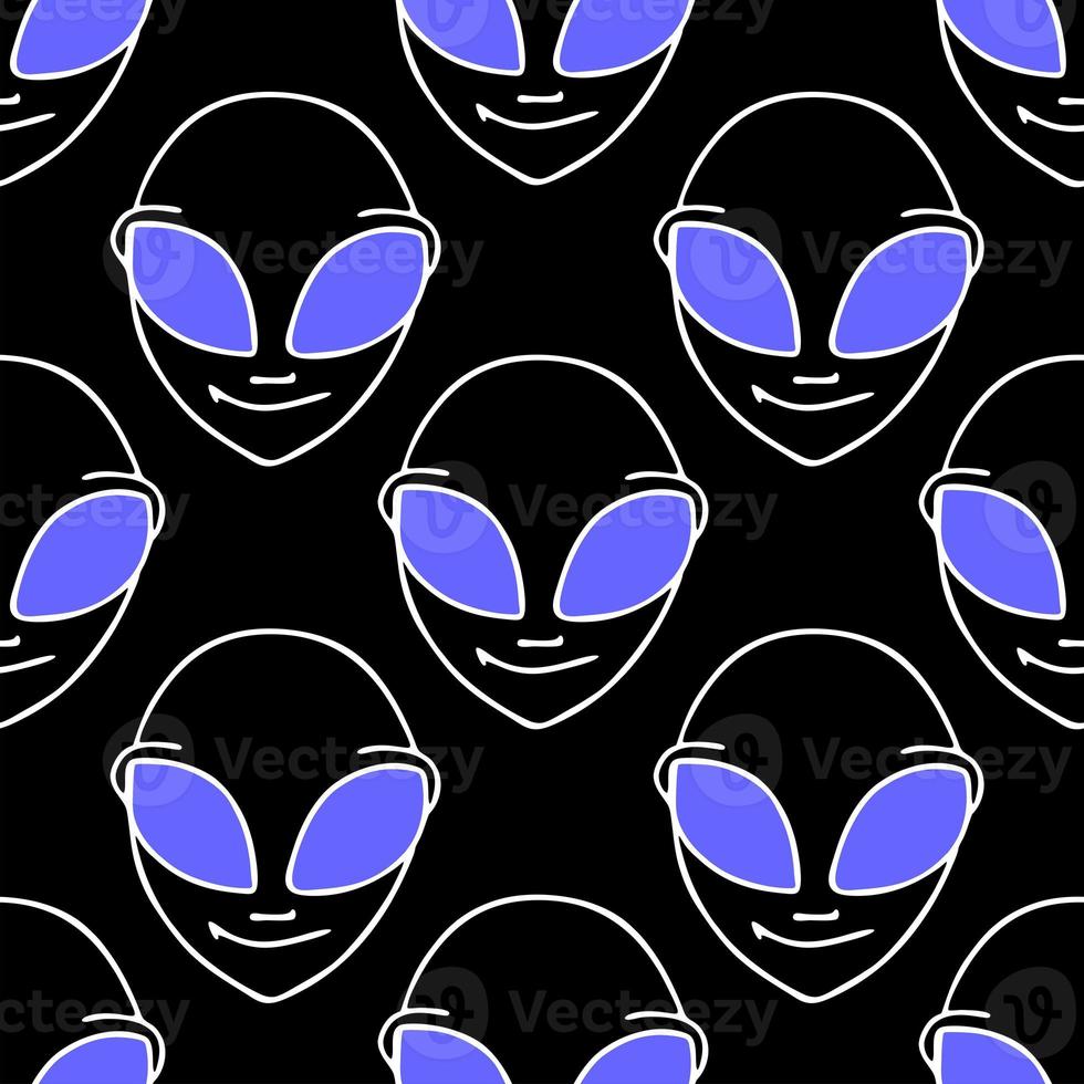 seamless symmetrical white and blue pattern with a close-up humanoid face on a black background, texture, design photo