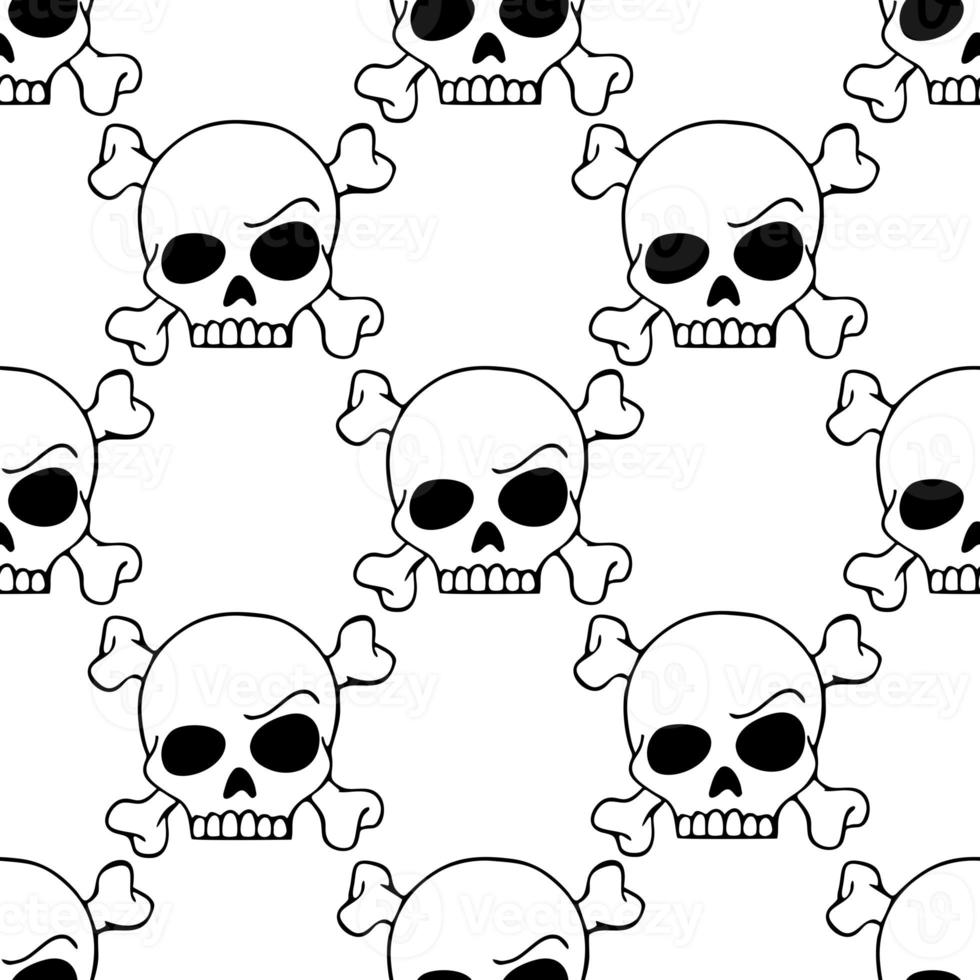 patrón gráfico de contorno sin fisuras de calaveras negras sobre un fondo blanco, textura, diseño foto