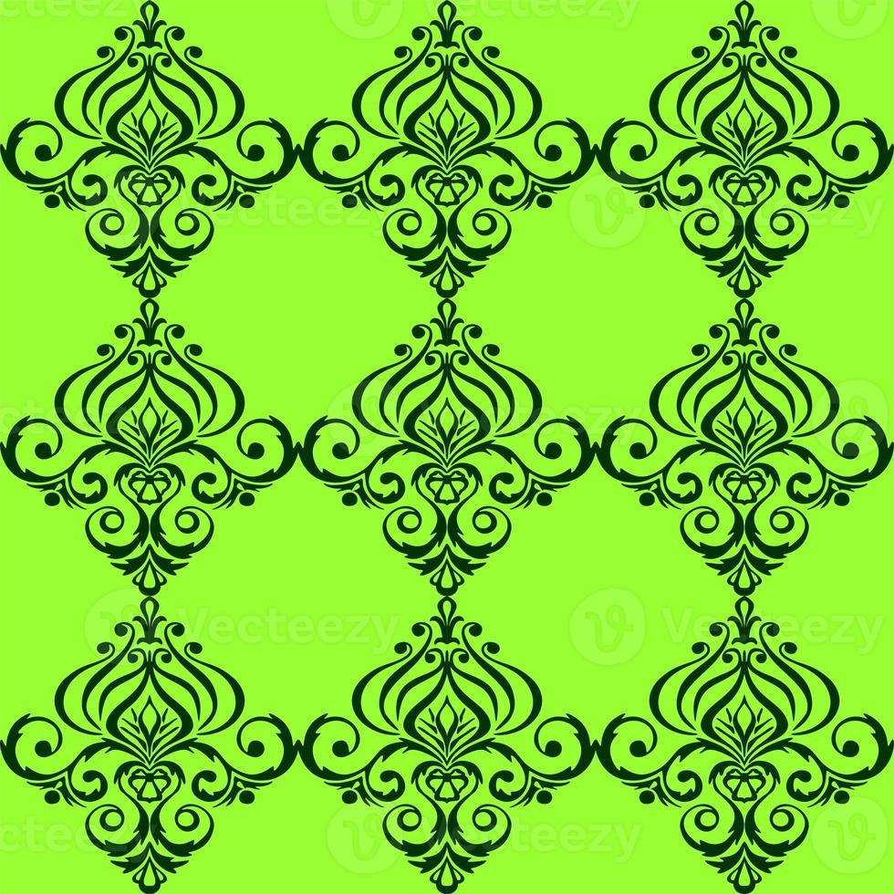 seamless graphic pattern, floral green ornament tile on olive background, texture, design photo