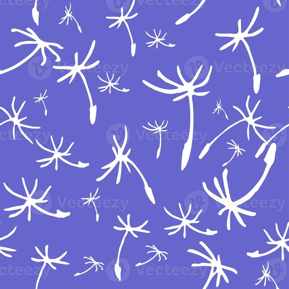 seamless floral pattern of white contour flowers on a blue background, texture, repeat pattern, design photo
