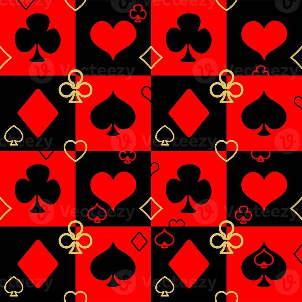 black and red seamless pattern tile with playing cards, texture, design photo