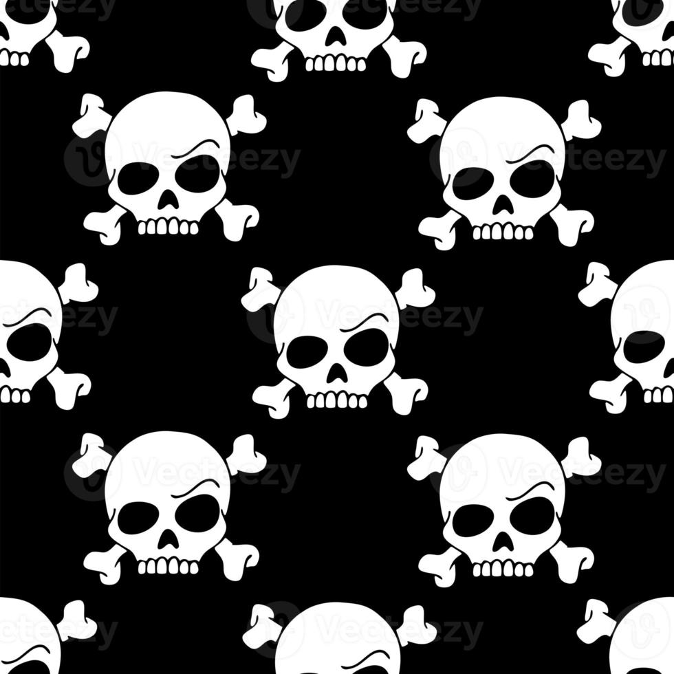 seamless contour graphic pattern of white skulls on a black background, texture, design photo