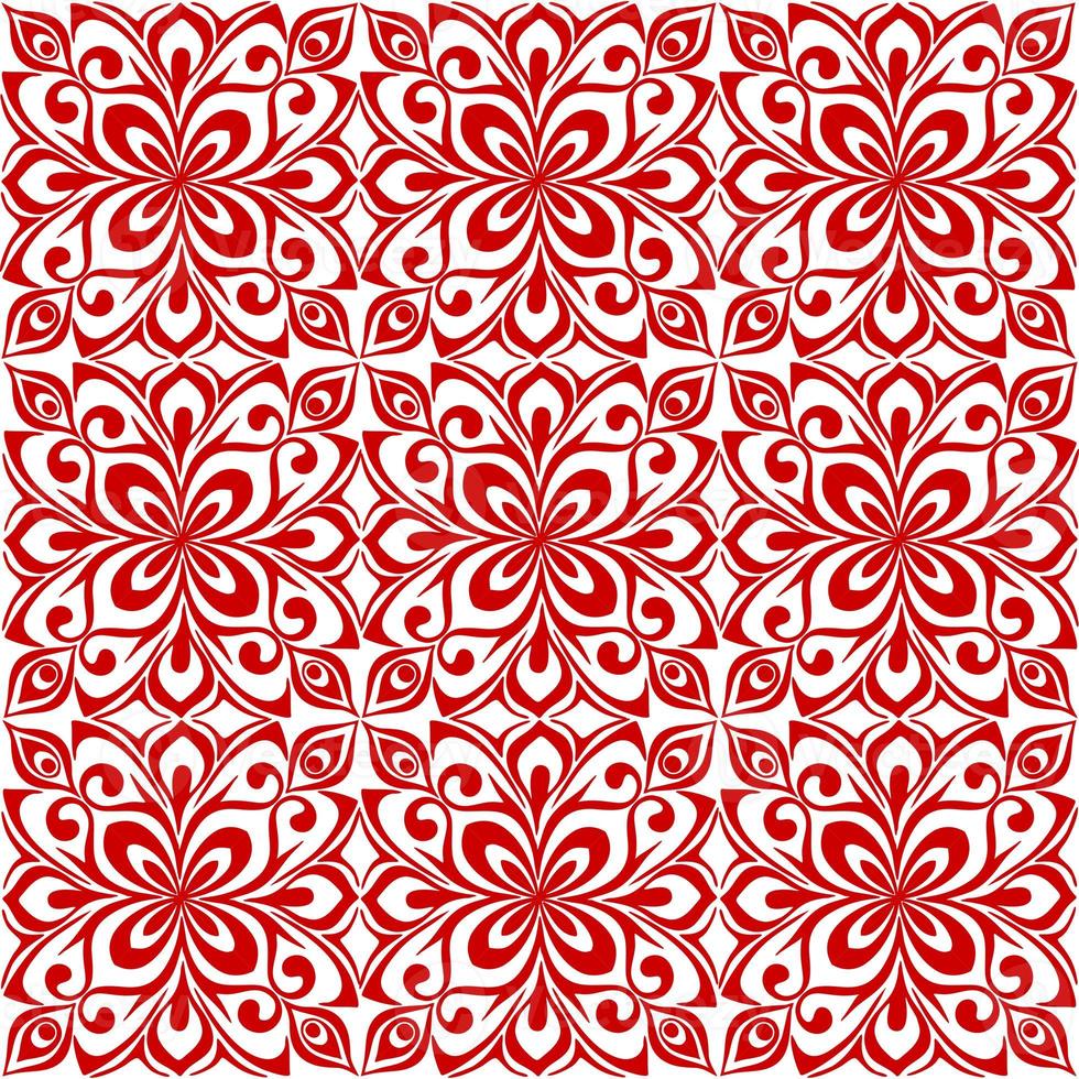 seamless graphic pattern, floral red ornament tile on white background, texture, design photo