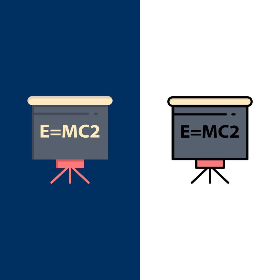 iconos de educación del tablero del maestro del aula conjunto de iconos llenos de línea y plana vector fondo azul