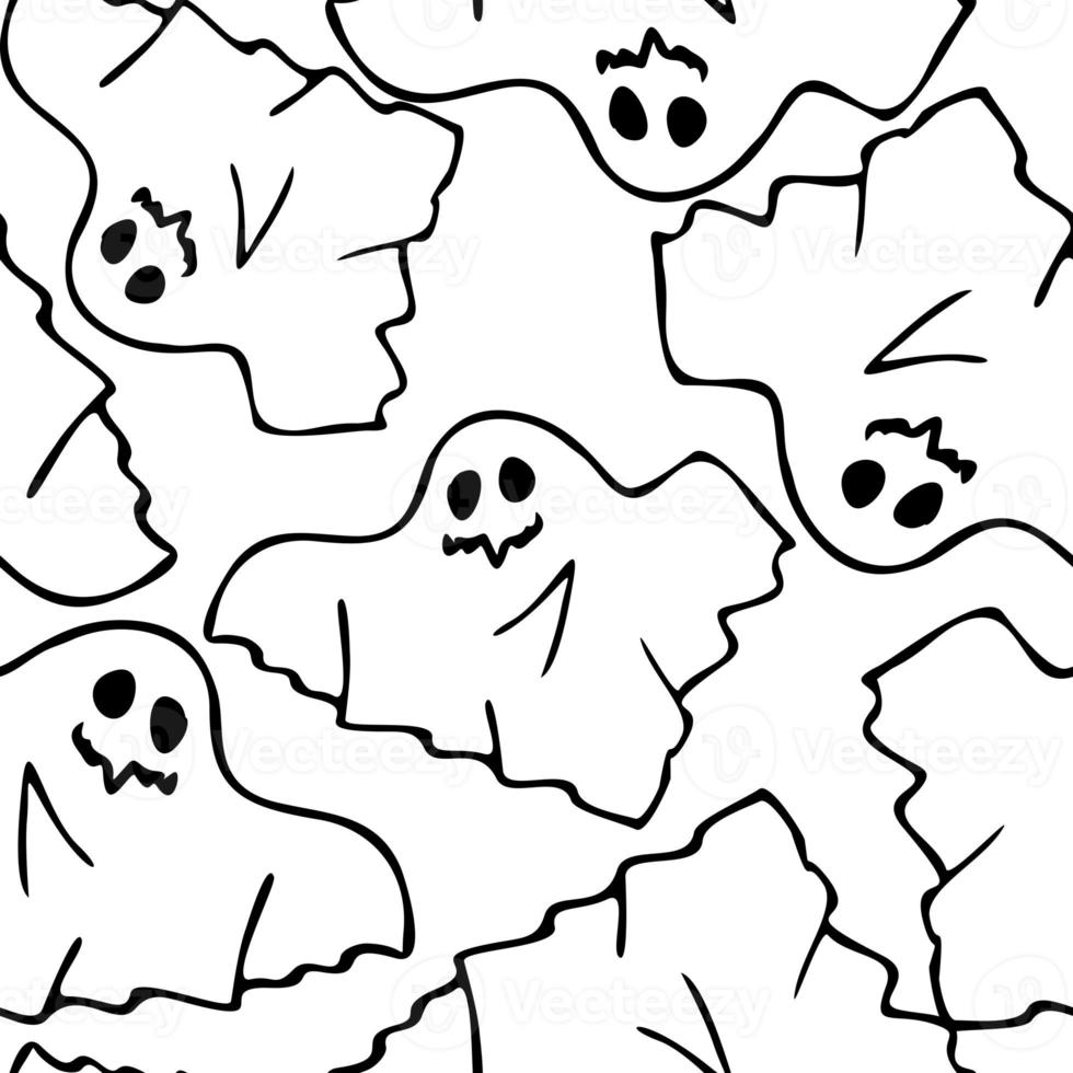 seamless contour pattern of graphic flying black ghosts on a white background, texture, design photo