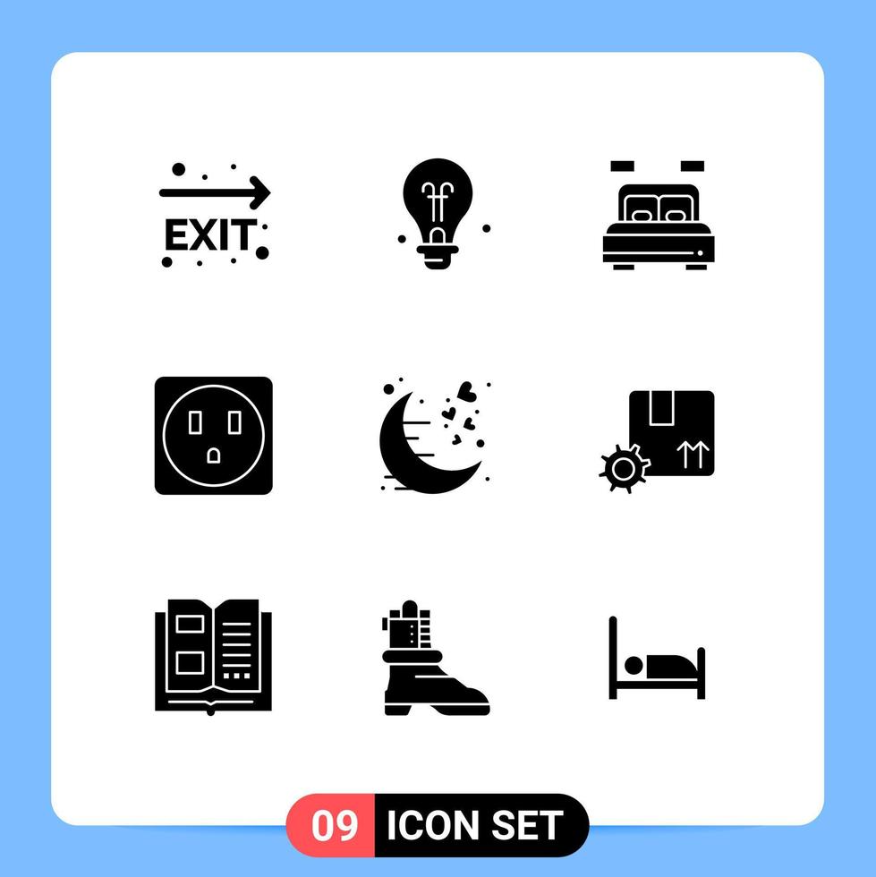9 Solid Glyph concept for Websites Mobile and Apps romantic moon living love socket Editable Vector Design Elements