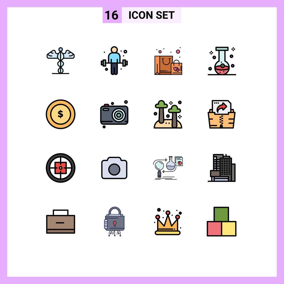 Set of 16 Modern UI Icons Symbols Signs for coin eye bag chemical ball Editable Creative Vector Design Elements