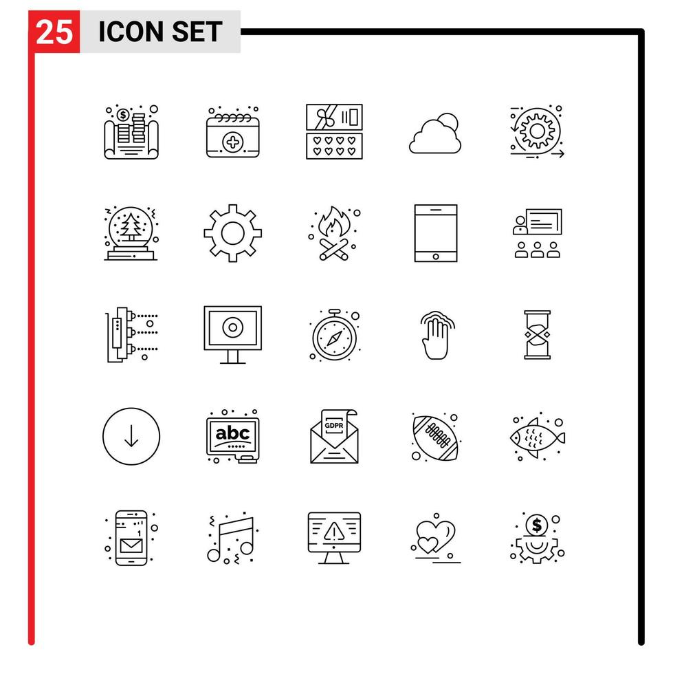 25 Universal Line Signs Symbols of sprint development cosmetic agile sun Editable Vector Design Elements