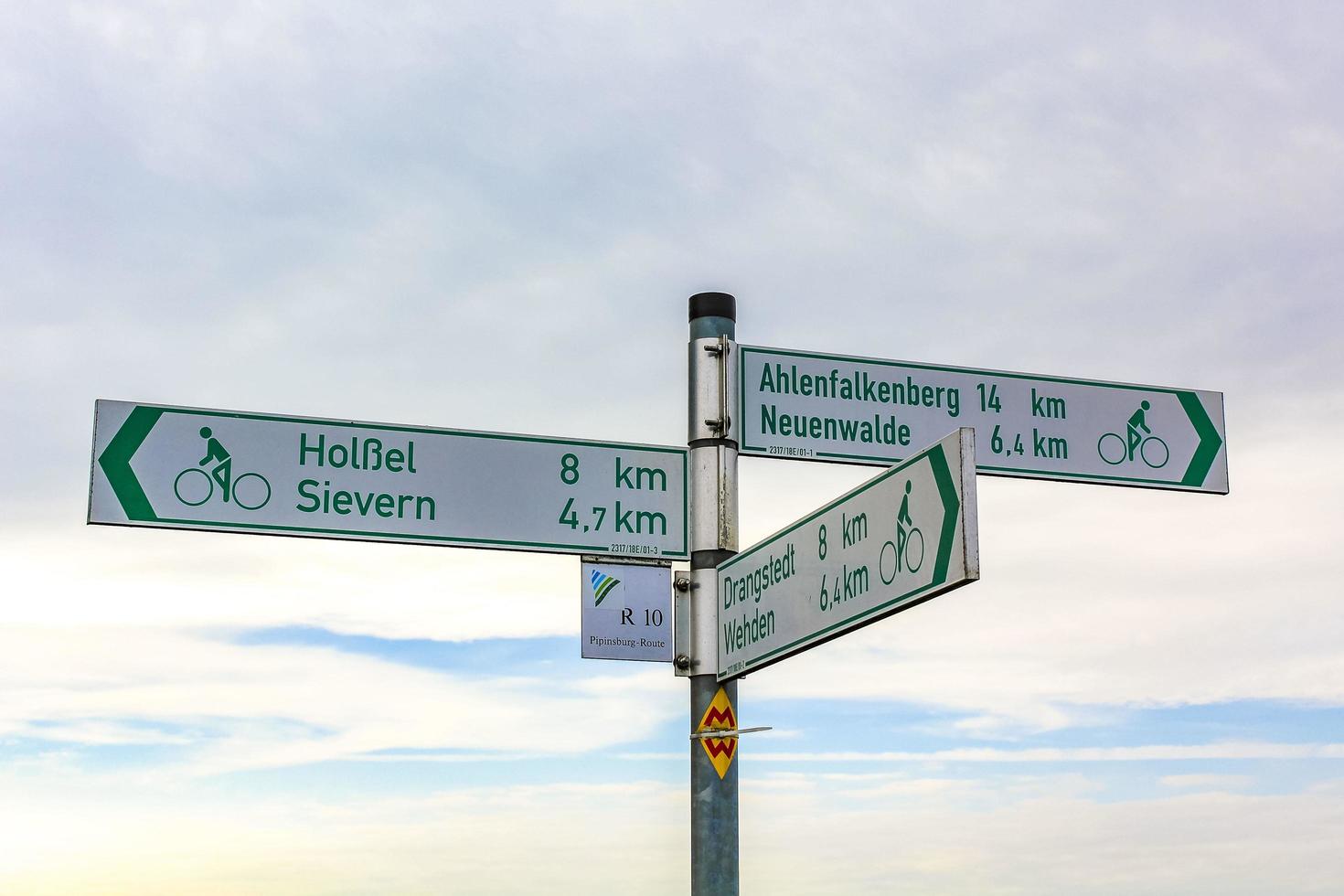 Geestland Lower Saxony Germany 2010 Green and white hiking and directional signs in Germany. photo