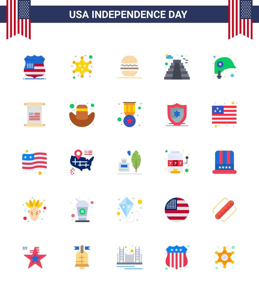 conjunto de 25 iconos del día de estados unidos símbolos americanos signos del día de la independencia para casco usa burger hito elementos de diseño de vector de día de estados unidos editables estadounidenses