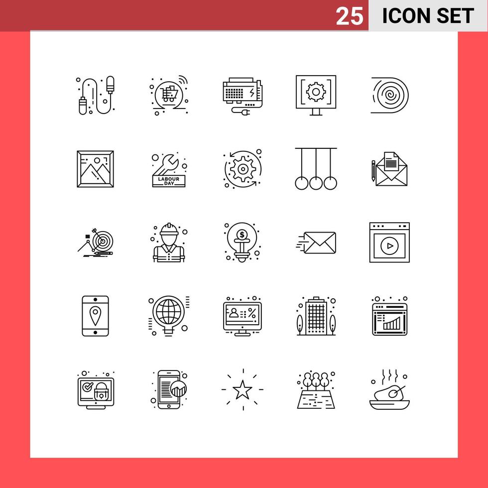 25 Universal Lines Set for Web and Mobile Applications abstract service battery help contact Editable Vector Design Elements