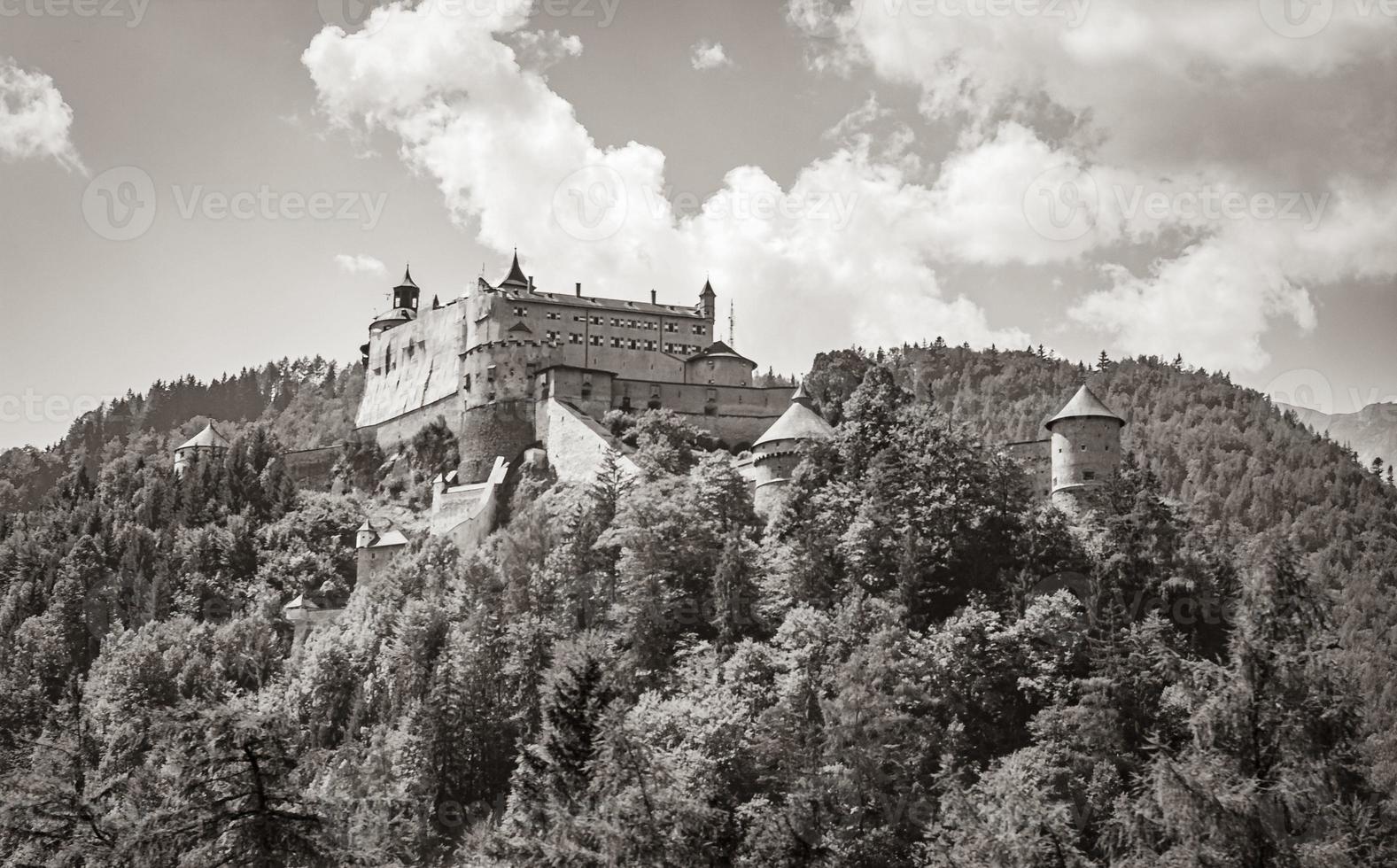 Castle Hohenwerfen chateau fortress on mountain in Werfen Salzburg Austria. photo