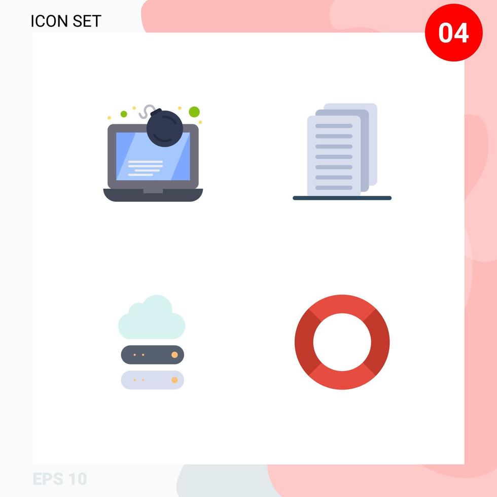 4 Thematic Vector Flat Icons and Editable Symbols of attack cloud crime document storage Editable Vector Design Elements