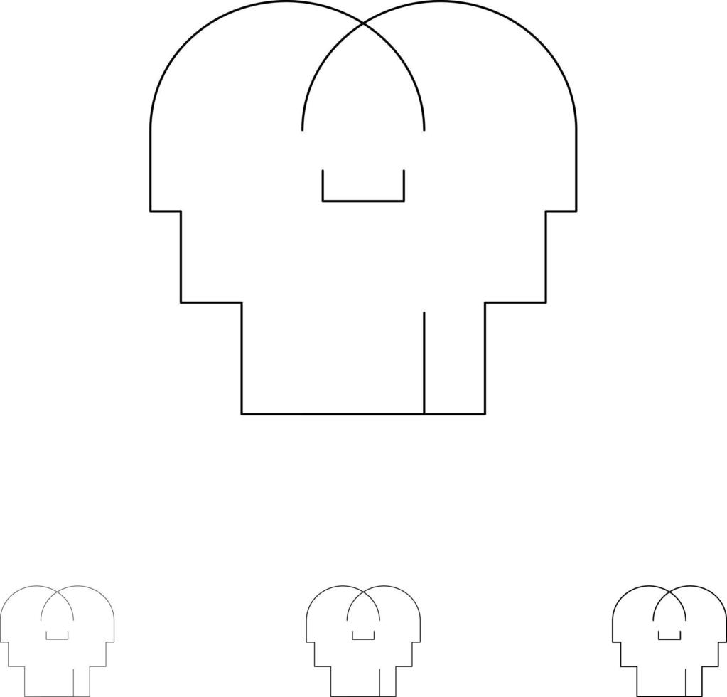 Empathy Feelings Mind Head Bold and thin black line icon set vector