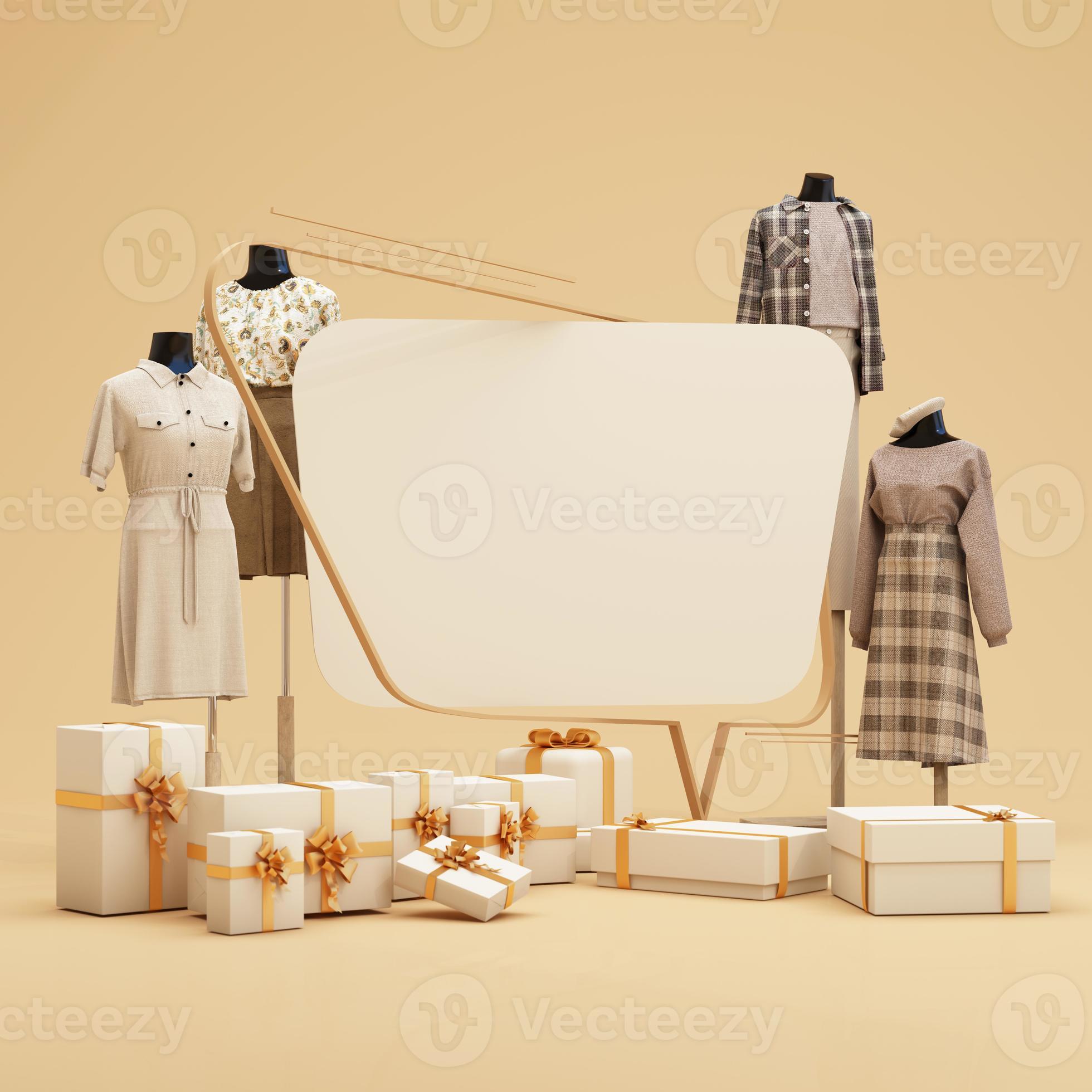 Statue of model mannequin in showcasing fashion formal clothes in abstract  concept. isolate on multi color pastel background. promotion discount sale  with geometric shape product stand. 3d rendering 25402560 Stock Photo at