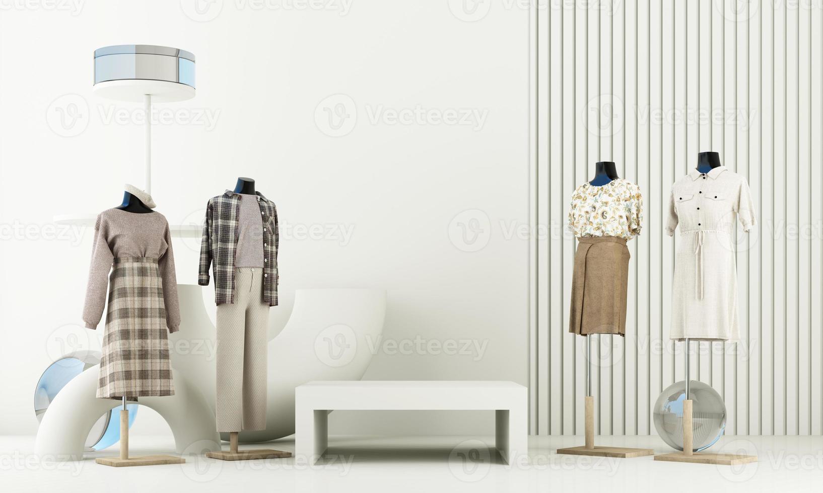 Fashion lifestyle concept Mannequins with space for promotional advertisements on sales and podiums. product show stand and geometric shape. on white background. 3d rendering photo