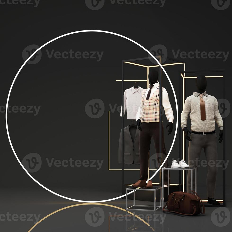 Fashion lifestyle concept Mannequins with space for promotional advertisements on sales and podiums. product show stand and geometric shape. on background. 3d rendering photo