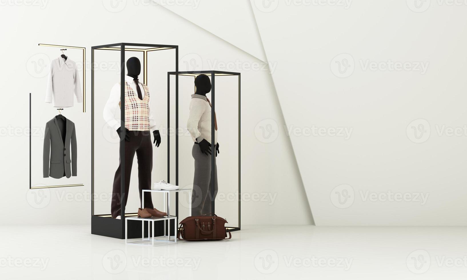 Fashion lifestyle concept Mannequins with space for promotional advertisements on sales and podiums. product show stand and geometric shape. on white background. 3d rendering photo