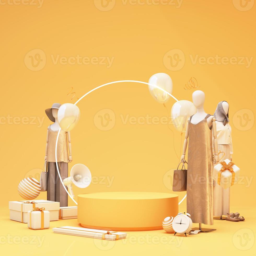 Fashion lifestyle concept Mannequins with space for promotional advertisements on sales and podiums. product show stand and geometric shape. on background. 3d rendering photo