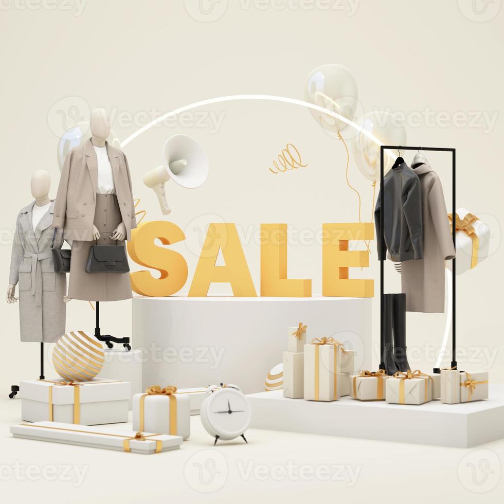 Fashion lifestyle concept Mannequins with space for promotional advertisements on sales and podiums. product show stand and geometric shape. on background. 3d rendering photo