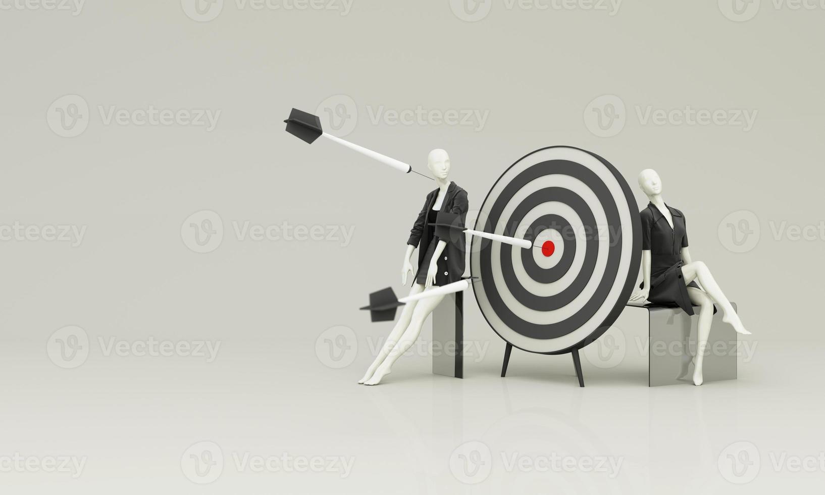 Setting business goals to have a vision and a way to succeed with teamwork. Target landing page, It consists of a mannequin wearing formal dress. on a white background. banner business. 3d rendering photo