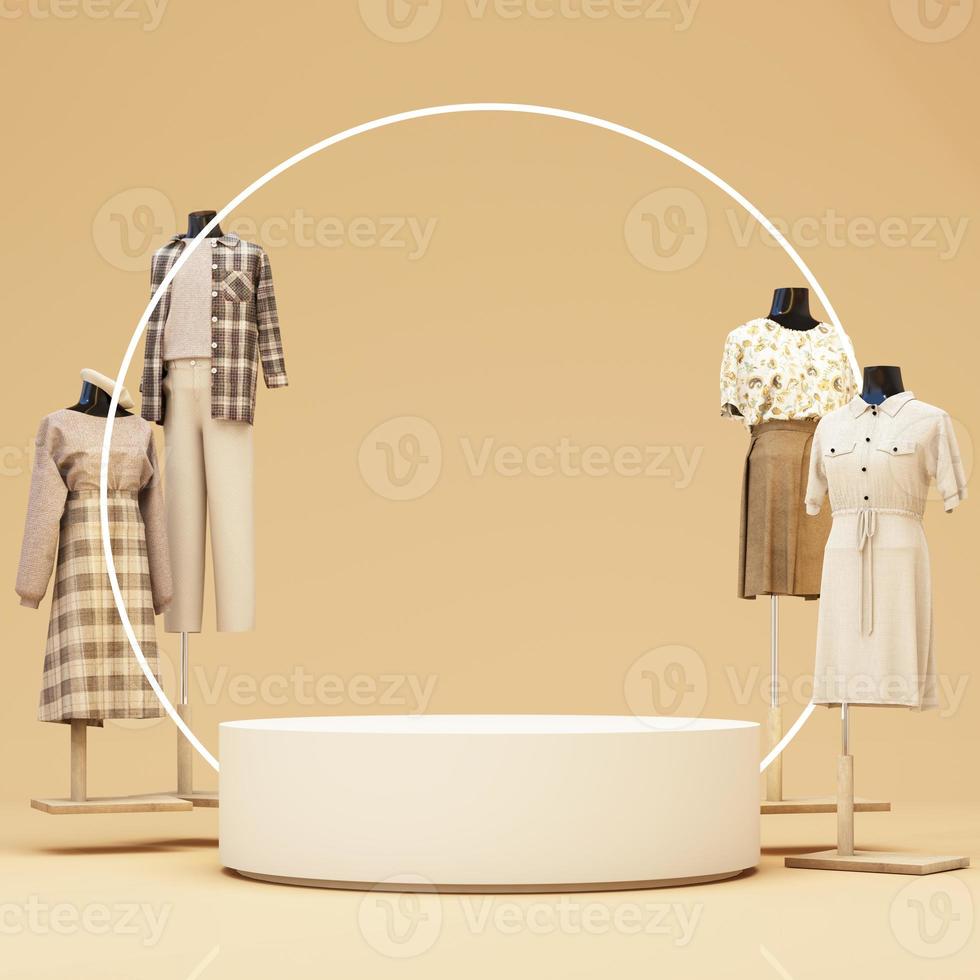 Fashion lifestyle concept Mannequins with space for promotional advertisements on sales and podiums. product show stand and geometric shape. on background. 3d rendering photo