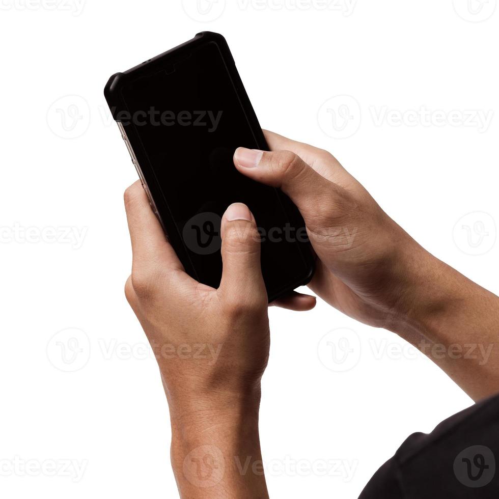 Asian person holding a mobile smartphone. photo