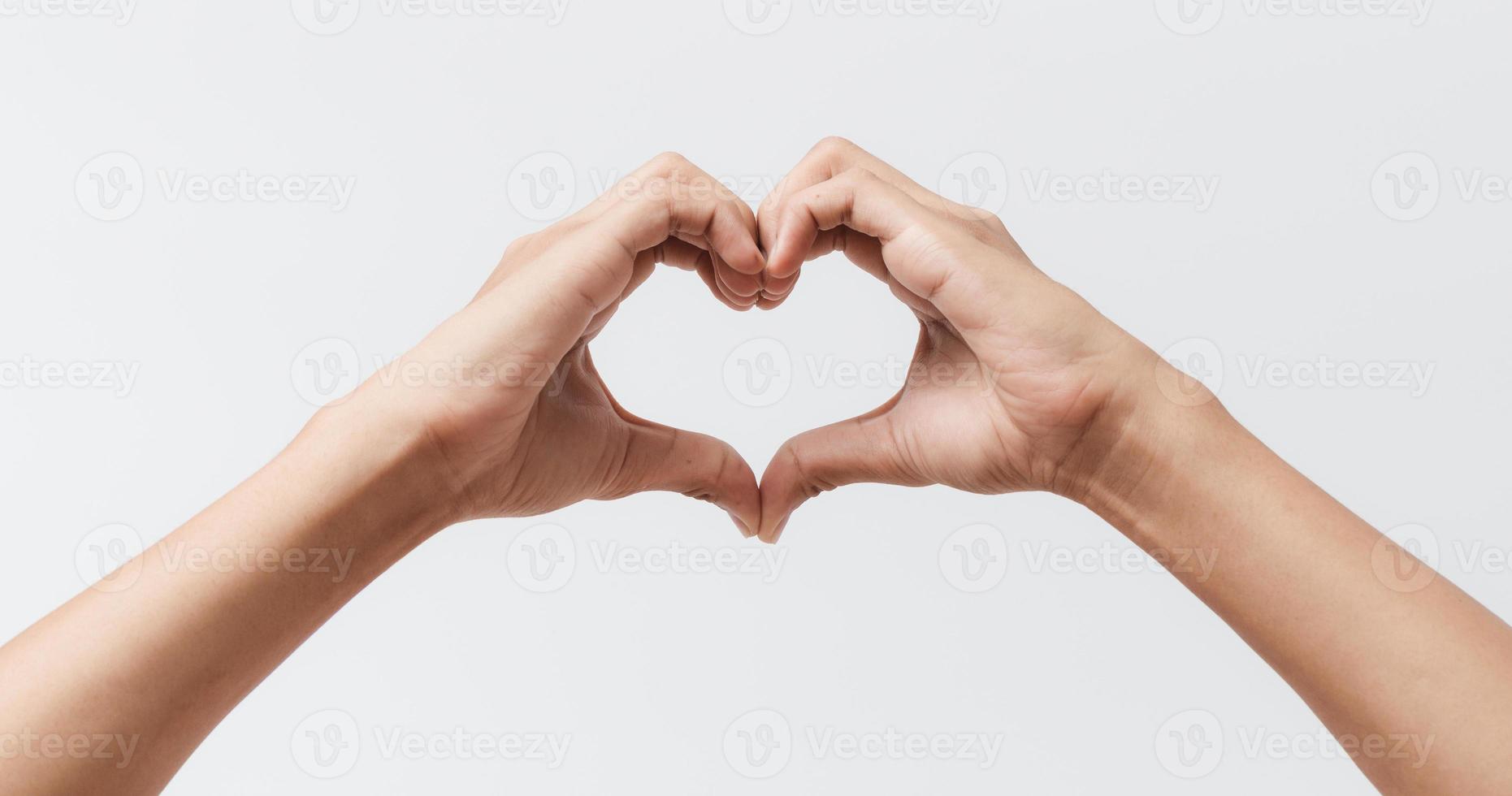 Man hands making a heart shape on a white isolated background photo