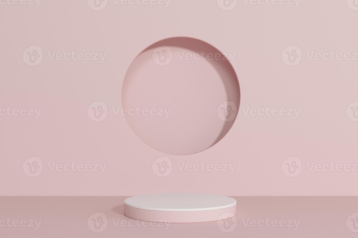 white and pink podium with round circle window background photo