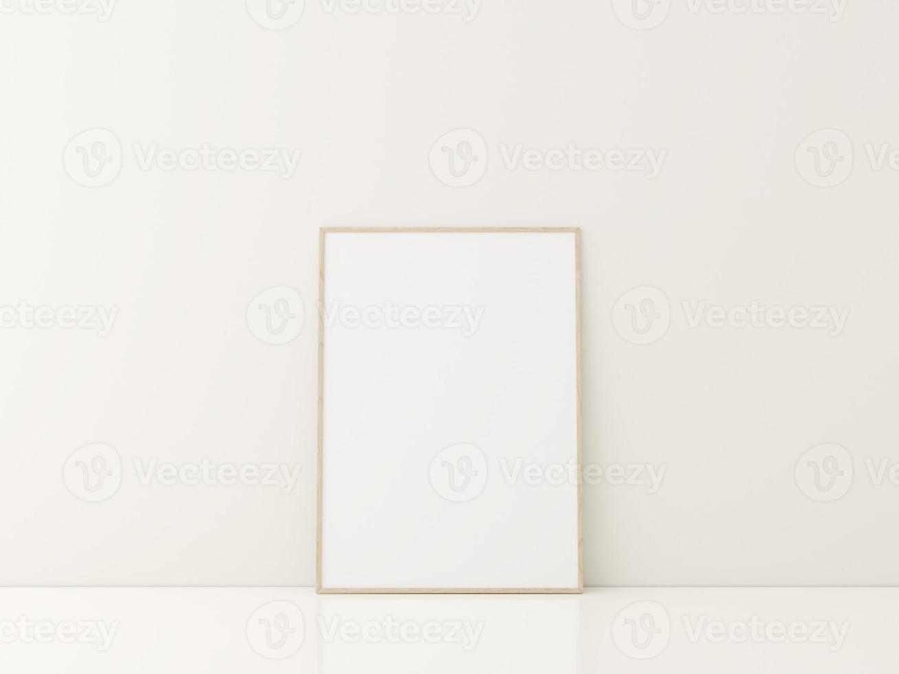 Frame with poster mockup standing on the white floor. minimalist frame mockup. 3d rendering photo