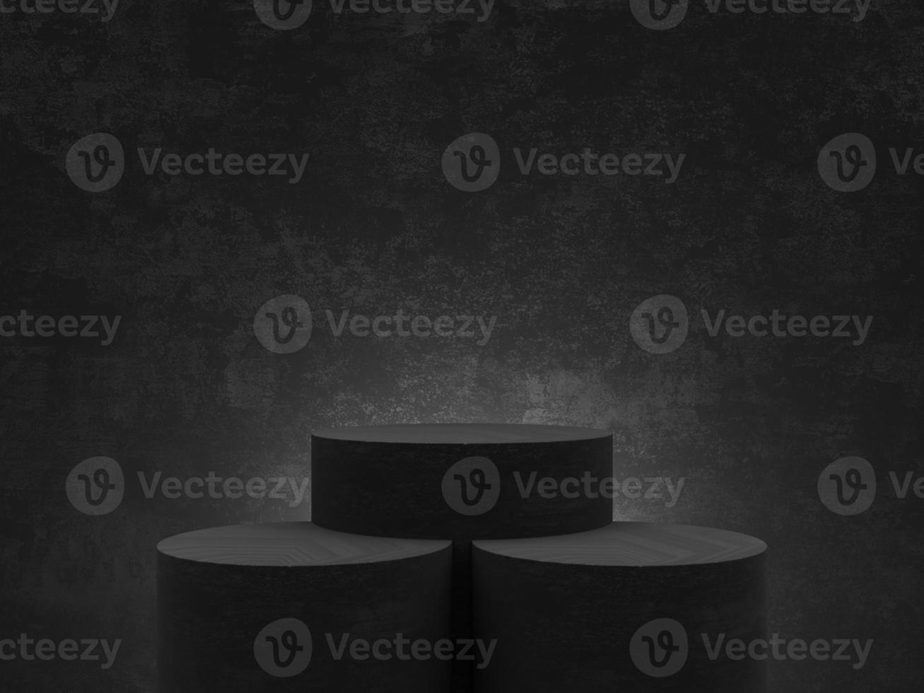 Black stone podium stand on minimal pedestal stage. empty product display mockup platform or cosmetic presentation showcase. 3d rendering. photo