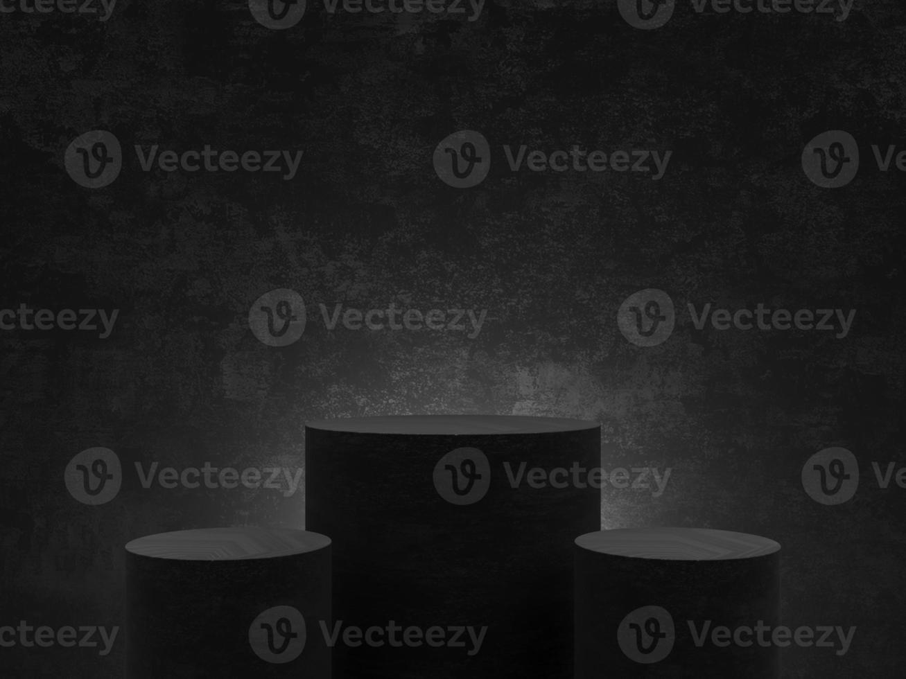 Black stone podium stand on minimal pedestal stage. empty product display mockup platform or cosmetic presentation showcase. 3d rendering. photo