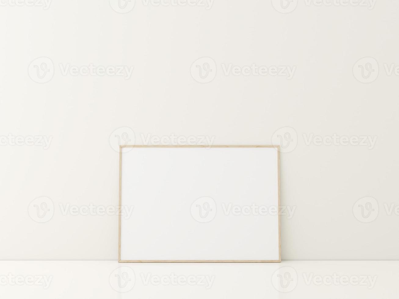 Frame with poster mockup standing on the white floor. minimalist frame mockup. 3d rendering photo