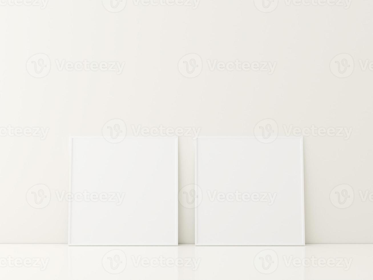 Frame with poster mockup standing on the white floor. minimalist frame mockup. 3d rendering photo
