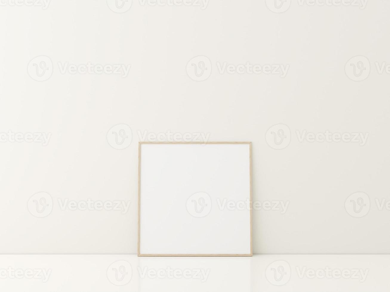 Frame with poster mockup standing on the white floor. minimalist frame mockup. 3d rendering photo