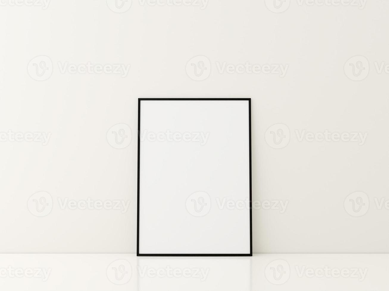 Frame with poster mockup standing on the white floor. minimalist frame mockup. 3d rendering photo