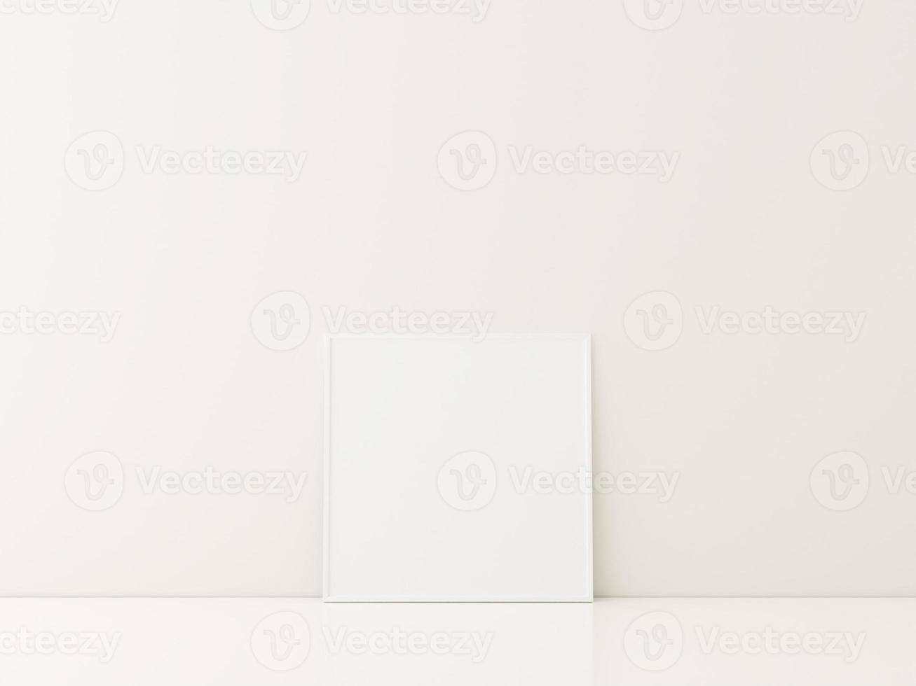 Frame with poster mockup standing on the white floor. minimalist frame mockup. 3d rendering photo