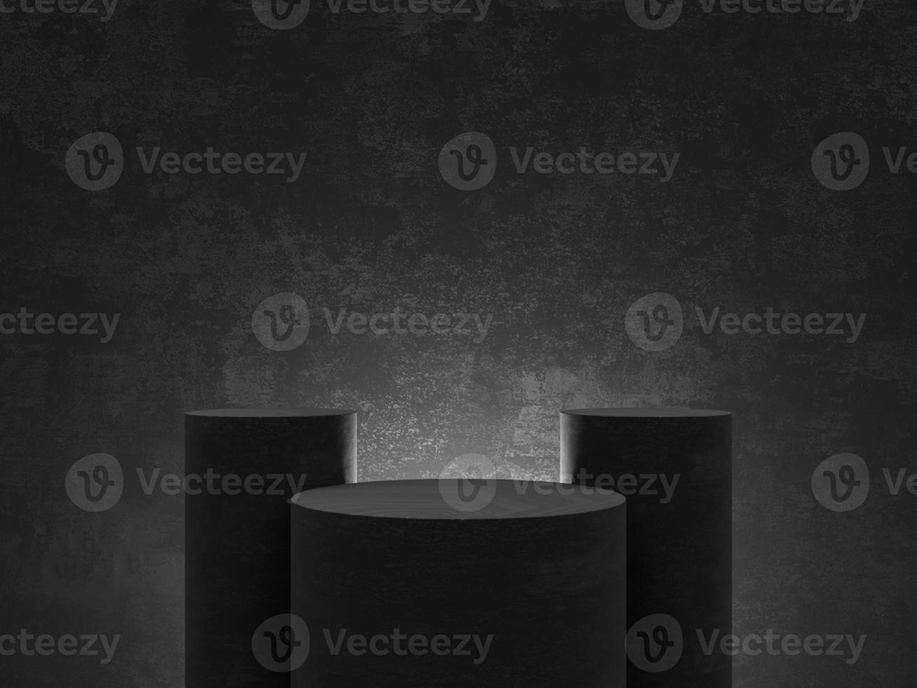 Black stone podium stand on minimal pedestal stage. empty product display mockup platform or cosmetic presentation showcase. 3d rendering. photo