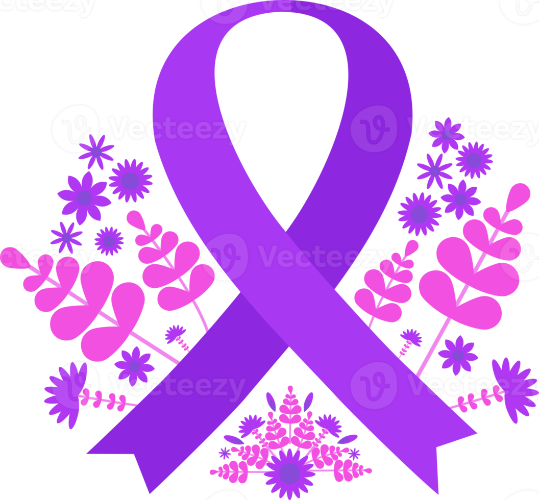 elemento de diseño de cinta púrpura de cáncer png