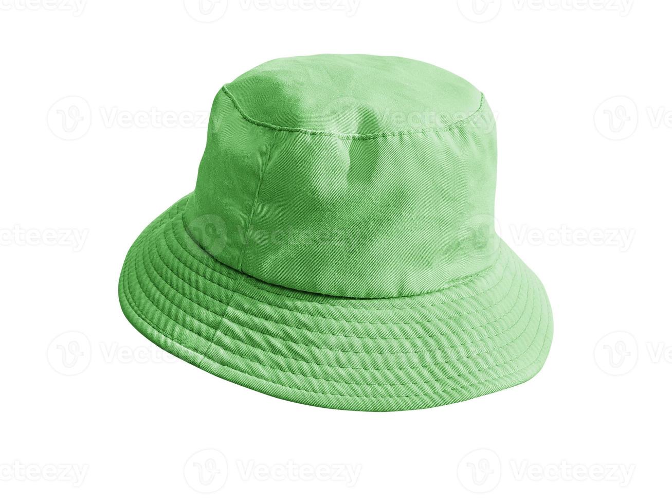 Green bucket hat isolated on white photo